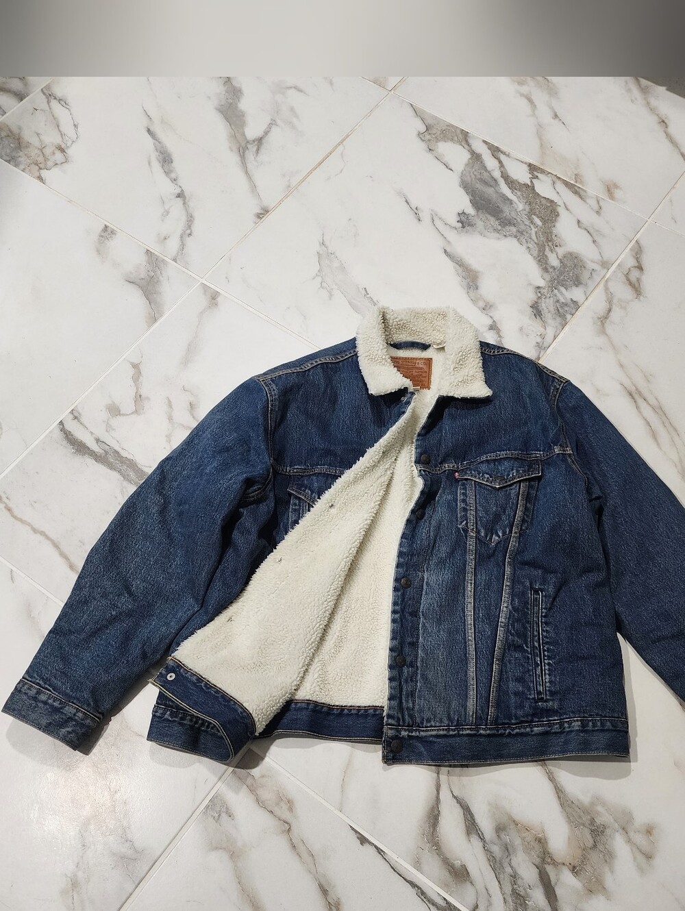 Mens Levi's Blue Denim Sherpa Jacket with Sherpa Lining